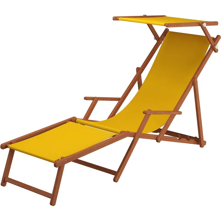 Sonnenliege gelb Liegestuhl Fußteil Sonnendach Gartenliege Holz Deckchair Gartenmöbel 10-302FS