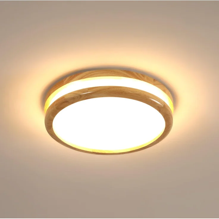 Goceo Moderne LED Deckenleuchte 24W, 30CM Runde Natürliche Holz Deckenleuchte, Deckenlampe für Schlafzimmer Küche Flur Eingang, 3000K Warmes Licht – Bild 1