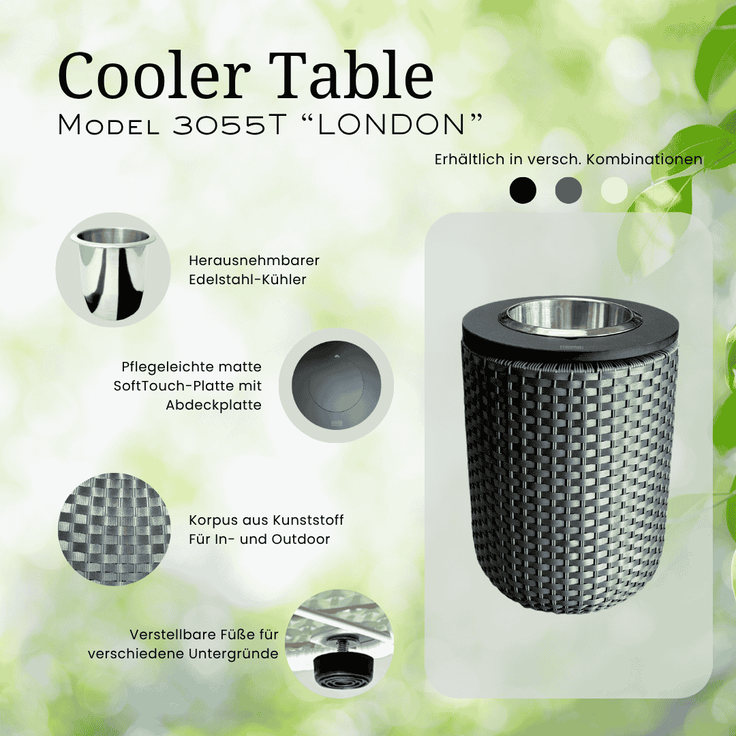 COOTAB Cooler Table LONDON 4-in-1 Loungetisch mit Edelstahl-Kühler - Anthrazit/Schwarz – Bild 3