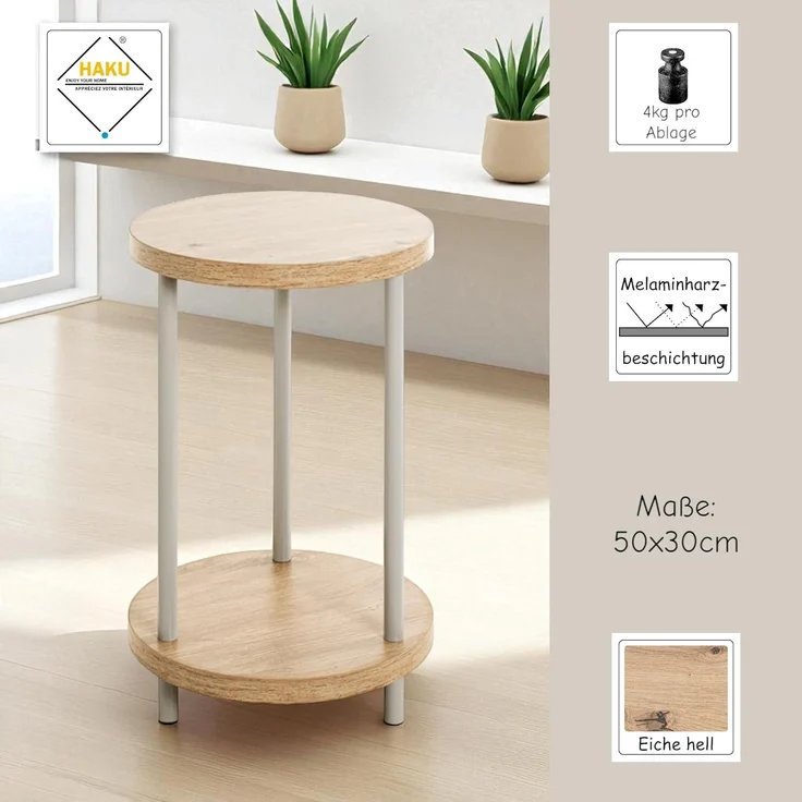 HAKU Möbel Beistelltisch Eiche, grau, MDF, Metall - Maße: H 50 cm x Ø 30 cm, Style: Modern – Bild 7