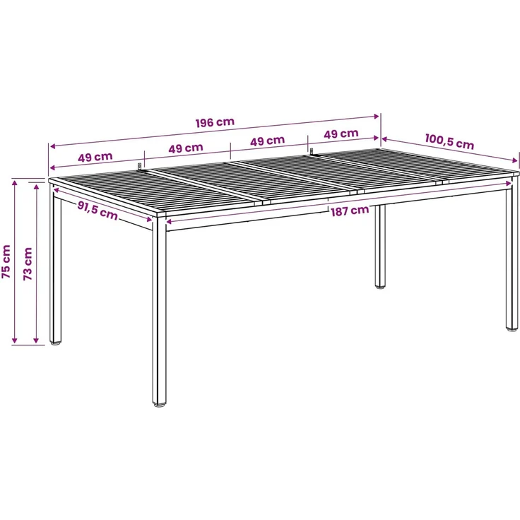 vidaXL Gartentisch NAARDEN Natur und Weiß 196 x 100,5 x 75 cm 3394420 – Bild 9