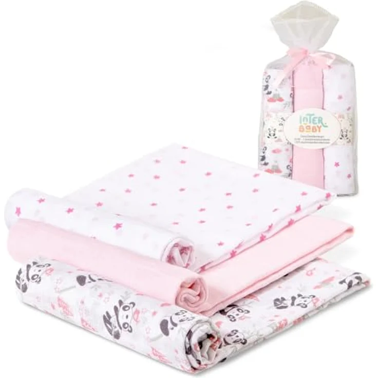 Packung mit 3 Gaze - Mulltücher, Panda Rosa – Bild 1