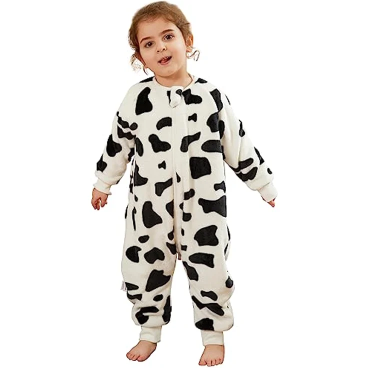 XQ&XG Baby Schlafsack mit Füßen 2.0 Tog,Kinderschlafsack mit langen Ärmeln,Schlafsack Kinder mit Beinen für mädchen und Junge,Kuh,130 – Bild 2