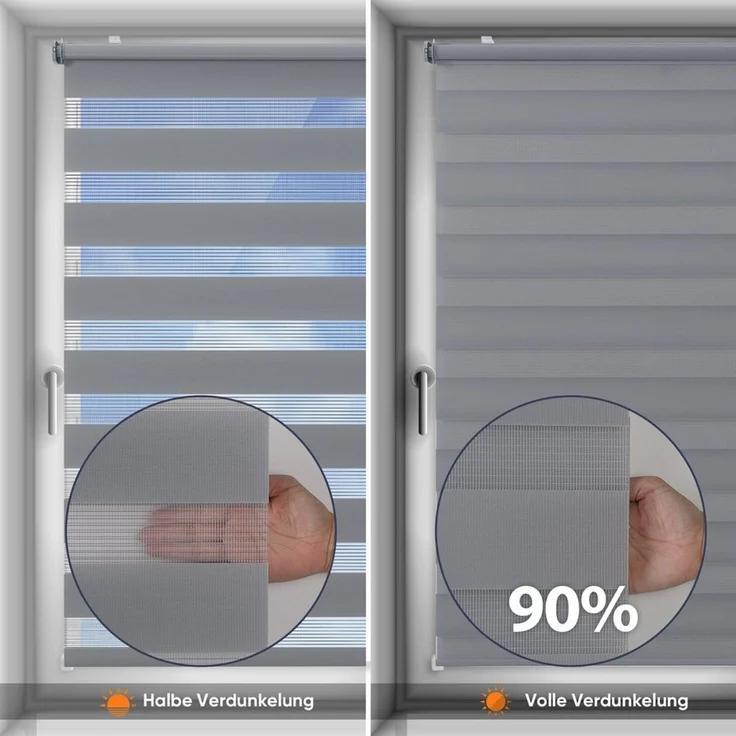 Sekey Doppelrollo Klemmfix ohne Bohren Doppelrollo Duo Rollo Schnurlos Rollo Faltrollo 50x100 cm, Dunkelgrau – Bild 3