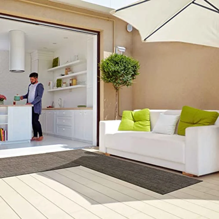 ANRO TATAMI Küchenläufer, hochwertiger Outdoorläufer in Braun, eckig, 50 x 100 cm, 3 mm Höhe, Rattanoptik, Fußbodenheizungs- und trittschaalldämmend – Bild 6
