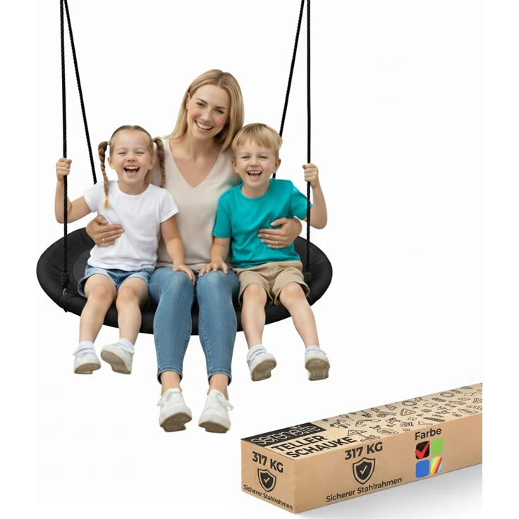 SereneLife Nestschaukel Schwarz 100 cm – Runde Hängeschaukel für Kinder & Erwachsene mit gepolstertem Rahmen & wetterfestem Stoff Für Garten & Zimmer, 270 kg tragbar, Spielspaß & Entspannung