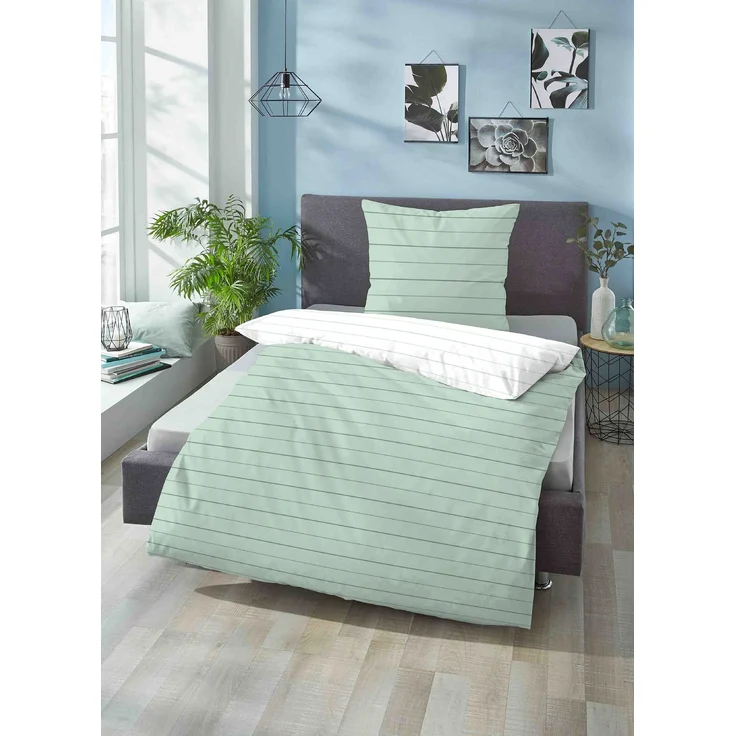 biberna 0636044 Mako-Satin Bettwäsche STREIFEN - MIX & MATCH, mint, 1x 135x200 cm + 1x 80x80 cm – Bild 4