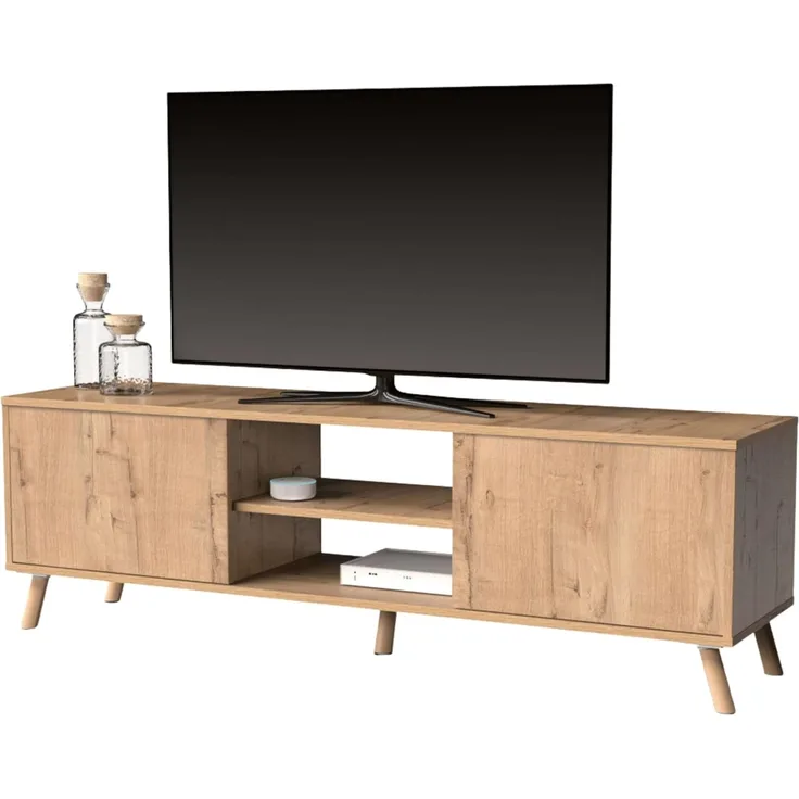 Muebles Pitarch | TV-Schrank mit Beinen, 2 Türen und Regal, industrieller Fernsehschrank, Eiche Gold, 55 x 160 x 40 cm, Wohnzimmermodul, Modern, Modell Oslo
