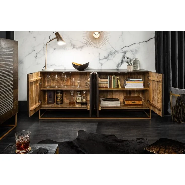 riess-ambiente Sideboard ONYX 180cm dunkelbraun / gold (Einzelartikel, 1 St), Massivholz · Achat · Edelstein · Metall · Kommode · Wohnzimmer – Bild 6