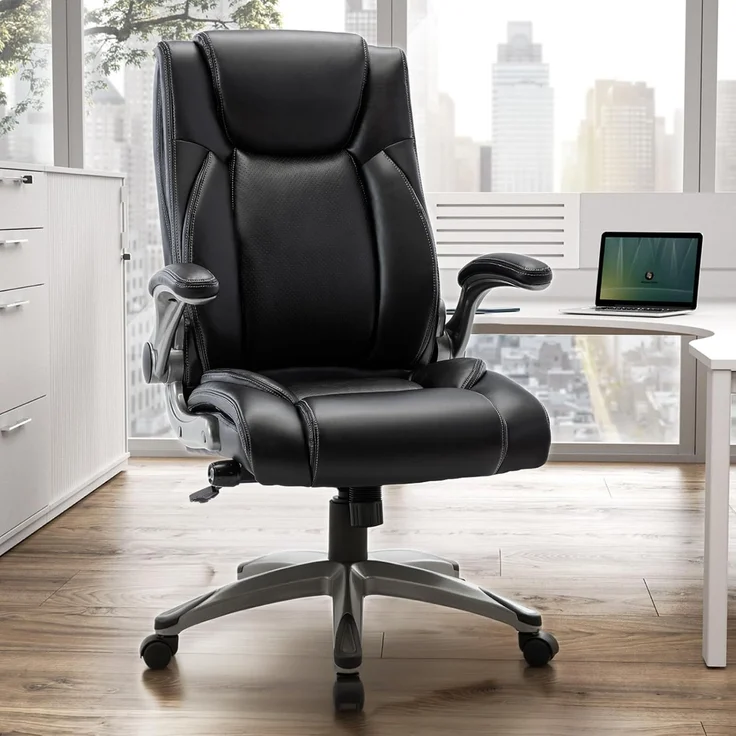 COLAMY Bürostuhl Ergonomisch, Ergonomischer Büro 360° Drehstuhl für Office, Chefsessel mit Hoher Rückenlehne, Schreibtischstuhl Lederstuhl mit Verstellbarer Neigungsverschluss, Schwarz – Bild 1
