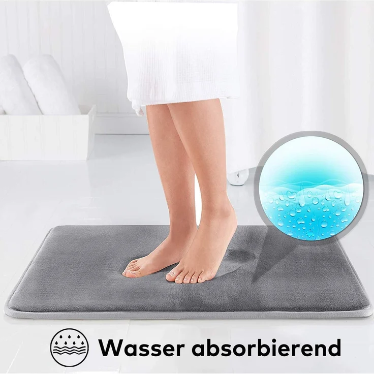 ABC Badematte aus Memory-Schaum – rutschfest, saugfähig, extra weich – maschinenwaschbar (45 x 60 cm, Grau) – Bild 5