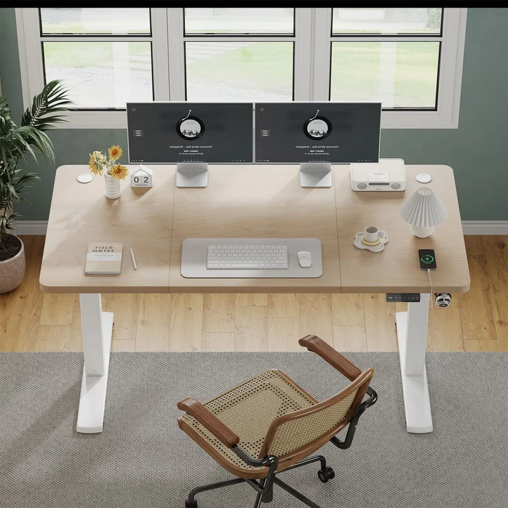 JUMMICO Schreibtisch elektrisch höhenverstellbar mit USB-Ladeanschluss, Beige, 160x70 cm – Bild 2
