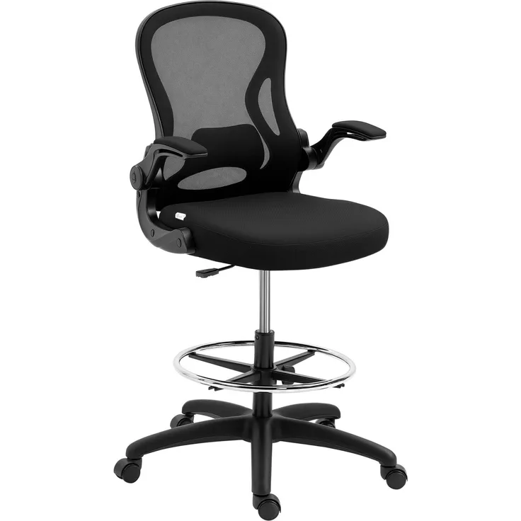 Zeichenstuhl, höhenverstellbarer Bürostuhl, mit Fußstütze, 59 cm x 65 cm x 122 cm, Schwarz--Schwarz--122x65x59cm--YOUDENOVA