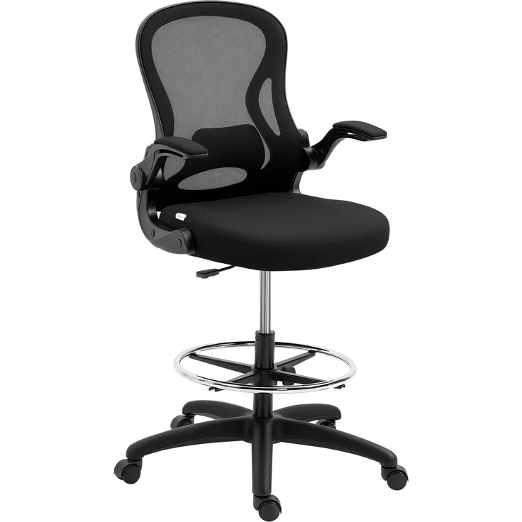 Zeichenstuhl, höhenverstellbarer Bürostuhl, mit Fußstütze, 59 cm x 65 cm x 122 cm, Schwarz--Schwarz--122x65x59cm--YOUDENOVA – Bild 1