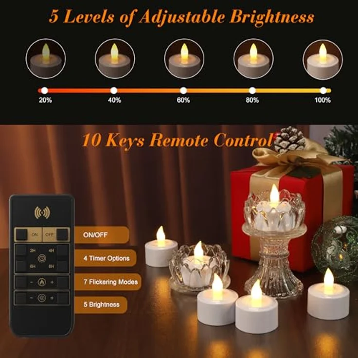 EXTSUD 6 Stück LED Teelichter Aufladbar mit Timer Fernbedienung und Ladestation Elektrische Teelichter LED Kerzen Wiederaufladbar Flackernd Flammenlose Candles für Weihnachten Hochzeiten Haus Deko – Bild 2