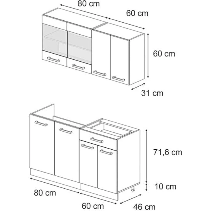 Singleküche R-Line Weiß Landhaus/Weiß 140 cm ohne Arbeitsplatte Vicco – Bild 3