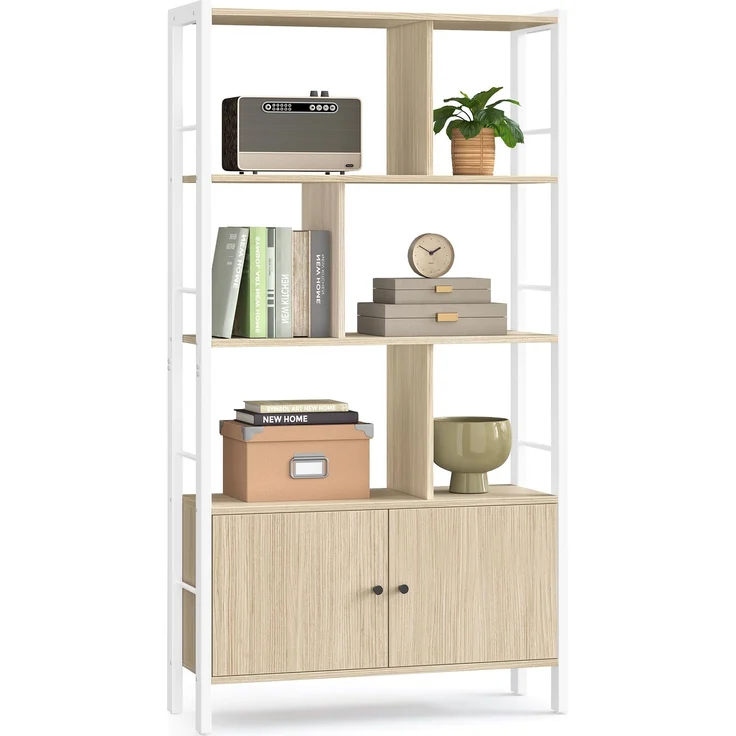 VASAGLE Bücherregal, Bücherschrank mit 4 offenen Regalebenen, Regal, Standregal, geräumiger Wohnzimmerschrank, Küche, Büro, Stahlgestell, modern, naturbeige-wolkenweiß LBC022LL01