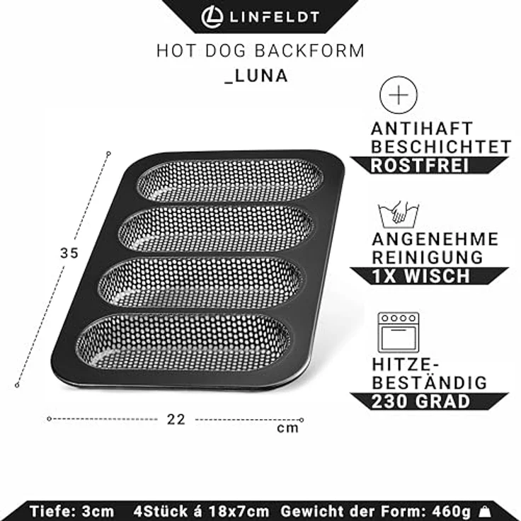LINFELDT Baguetteblech Premium Baguette / Hot-Dog Backblech mit Antihaftbeschichtung – Bild 4