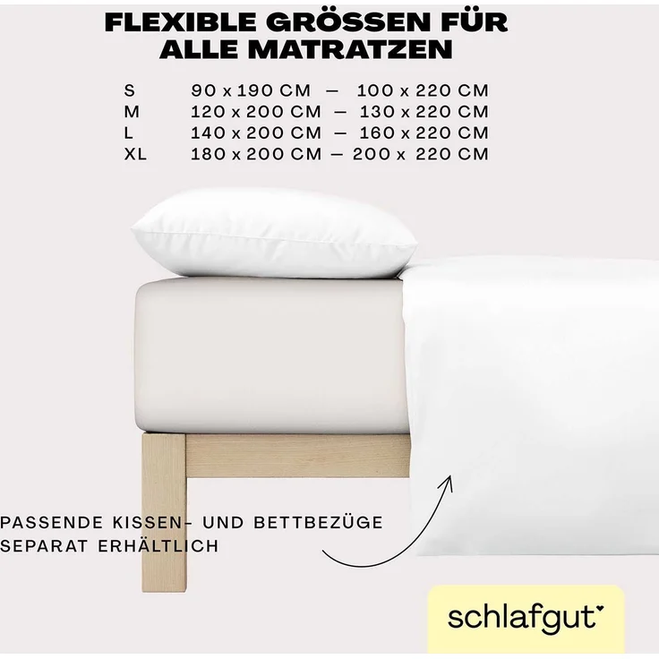 Schlafgut 'Easy' Spannbettlaken, MADE IN GREEN by OEKO-TEX®, Gummizug: rundum, Jersey Elasthan, Sand Light, S 90x190cm - 100x220cm – Bild 4