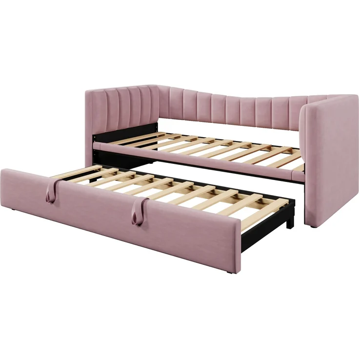 ZUBALIYA Tagesbett 90x200 / 180x200 cm, Bezug aus Samt, Außenmaße 215 x 196,5 x 75 cm, als Schlafplatz für Schlafzimmer und Gästezimmer, Rosa – Bild 22