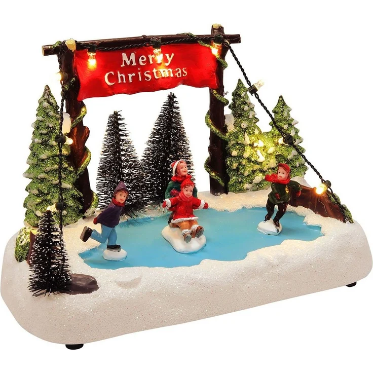 Spetebo Weihnachtsszene Kleine Winterlandschaft mit Eisbahn - 19 cm, beleuchtet – Bild 2