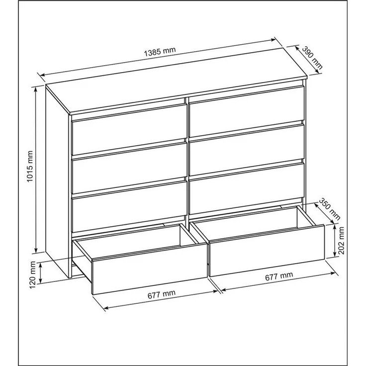 Raumhirsch Furniture Kommode, Sideboard, Kommode für das Schlafzimmer - Wohnzimmer (Maße: 138,5 × 39 × 101,5 cm, 8 Schubladen, Rollenschienen), viele Farbvarianten - Hochwertig & stabil – Bild 3