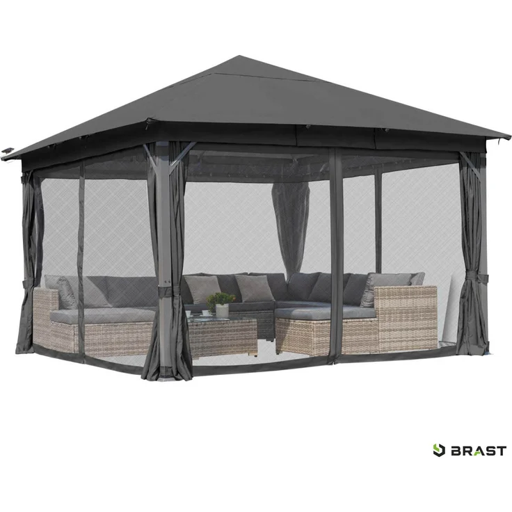 BRAST 'Infinity' Pavillon inkl. Moskitonetz und LED-Beleuchtung, wasserdicht, stabil, UV-Schutz, Aluminium, Grau, 4x4 m, mit Beleuchtung – Bild 8