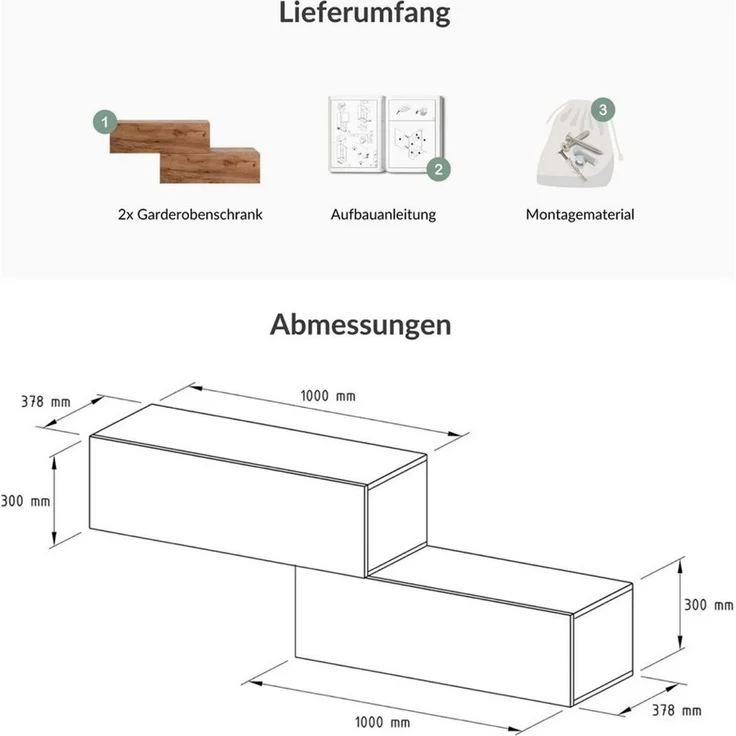 Planetmöbel Garderobenschrank Kompaktgarderobe Wandschrank 200 cm (schmaler Flurschrank mit Stauraum, 2-St, Flurgarderobe mit Soft-Open Funktion) Flurkommode vielseitig kombinierbar, 2x 100 cm – Bild 3