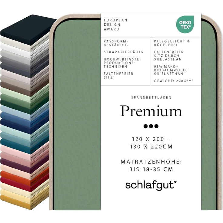 Schlafgut Spannbettlaken Premium, Gummizug: rundum, (1 Stück), Mako-Zwirn-Jersey, Green Mid, M 120x200cm - 130x220cm