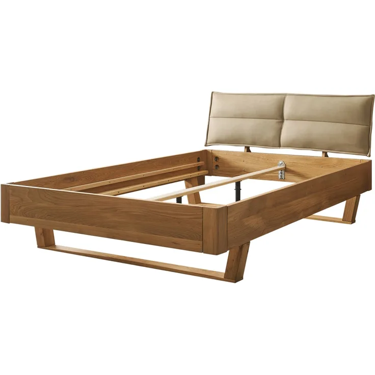 TJARK Modernes Massivholzbett 140x200 - Komfortables & hochwertiges Balkenbett mit gepolstertem Kopfteil - 146 x 89 x 219 cm (B/H/T)