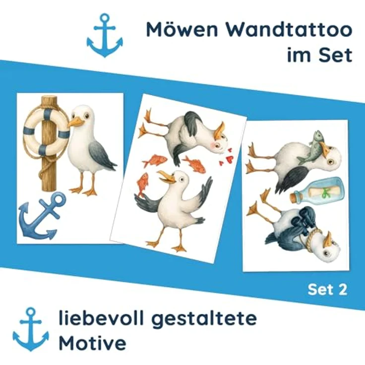 Sunnywall Wandtattoo Aufkleber Maritim Möwen - maritime Wanddeko für Kinderzimmer, selbstklebend, konturgeschnitten, rückstandslos entfernbar – Bild 7