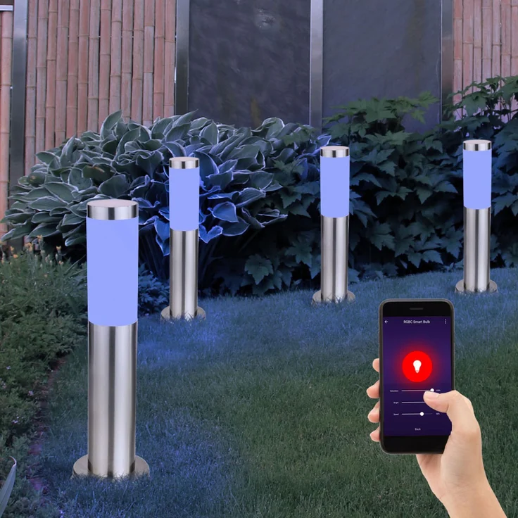 RGB LED Stehlampe aus Edelstahl, App-/ Sprachsteuerung – Bild 4