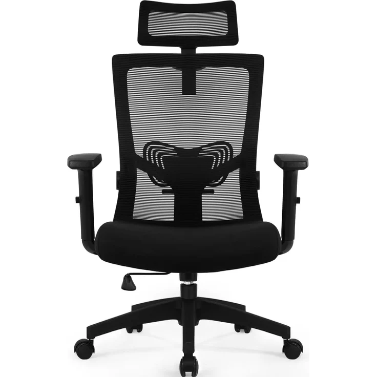 Daccormax Bürostuhl Ergonomisch, mit verstellbarer Kopfstütze, Lendenwirbelstütze & Wippfunktion, Mesh schwarz, 70 x 70 x 128 cm – Bild 1