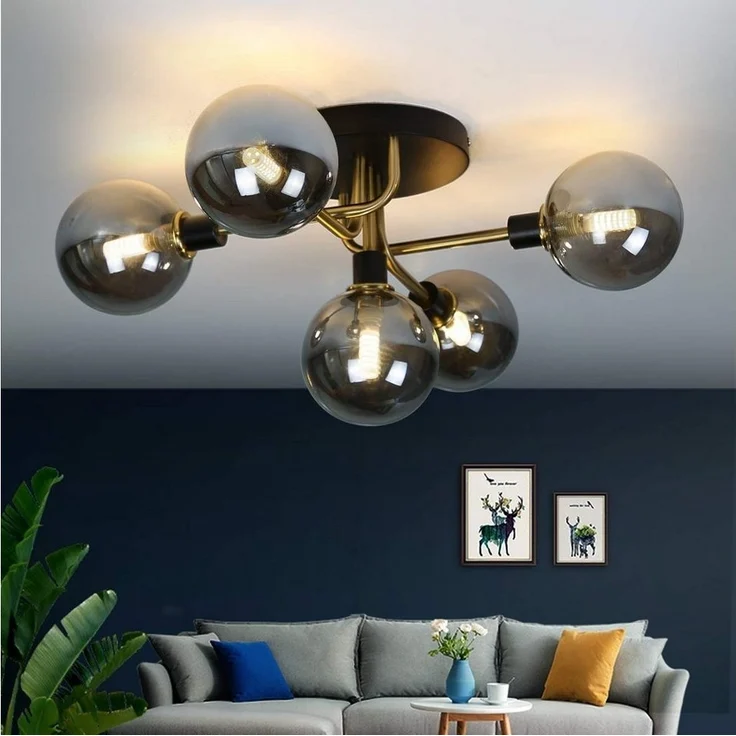 Nettlife LED Deckenleuchte Glas Wohnzimmer 5 Flammig Max. 25W Deckenlampe Kugel G9 Fassung 67CM, LED wechselbar, Warmweiße, Glühbirne austauschbar – Bild 5