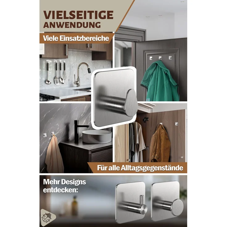 Lindenstein Ovale Klebehaken 6er-Set Silber – Edelstahl V2A, 3M-Klebepads – Bild 6