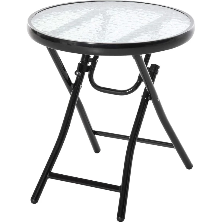 Outsunny Gartentisch Beistelltisch Bistrotisch mit Glasplatte rund klappbar Metall Ø45 schwarz – Bild 1