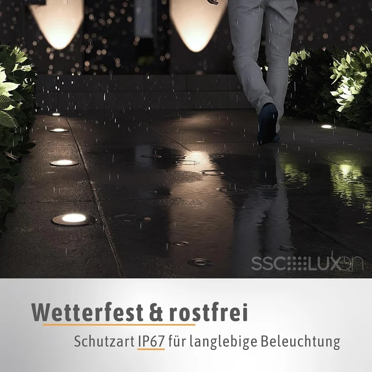 SSC-LUXon LED Gartenstrahler JUAVI LED Bodeneinbaustrahler schwarz mit GU10 6W warmweiß, Warmweiß – Bild 6