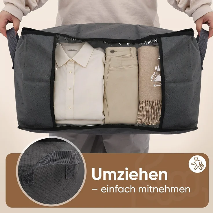 Sekey Faltbare Aufbewahrungstasche Aufbewahrungsbox mit Deckel Reißverschluss und Griffen als Kleiderschrank Organizer für Kleidung Bettwäsche und Bettdecken 60 x 43 x 35 cm 2-teilig – Bild 7