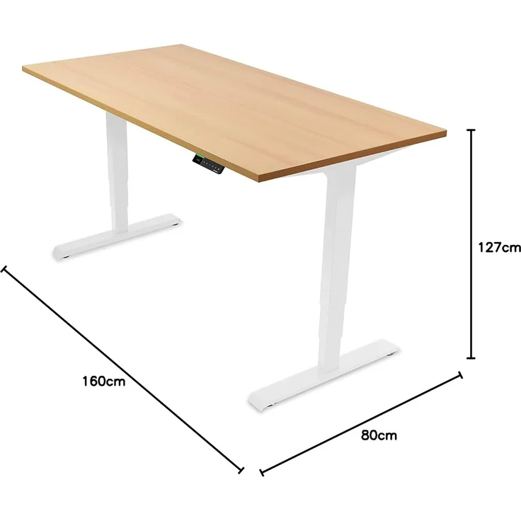 Desktopia Pro X - Elektrisch höhenverstellbarer Schreibtisch / Ergonomischer Tisch mit Memory-Funktion, Buche, Gestell Weiß, 180x80 cm – Bild 8