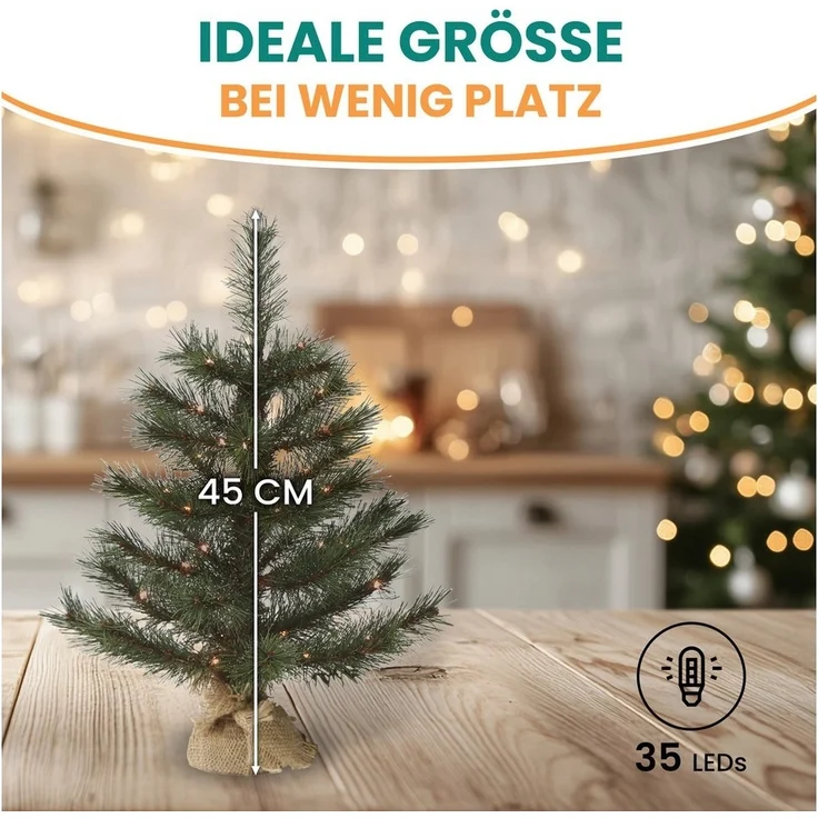 Gartenpirat Künstlicher Weihnachtsbaum mit Drahtlichterkette LED´s warmweiß Kiefer Christbaum, Kiefern ähnlich, Jutesack ummantelter Baumständer, integrierte LED-Drahtlichterkette – Bild 2