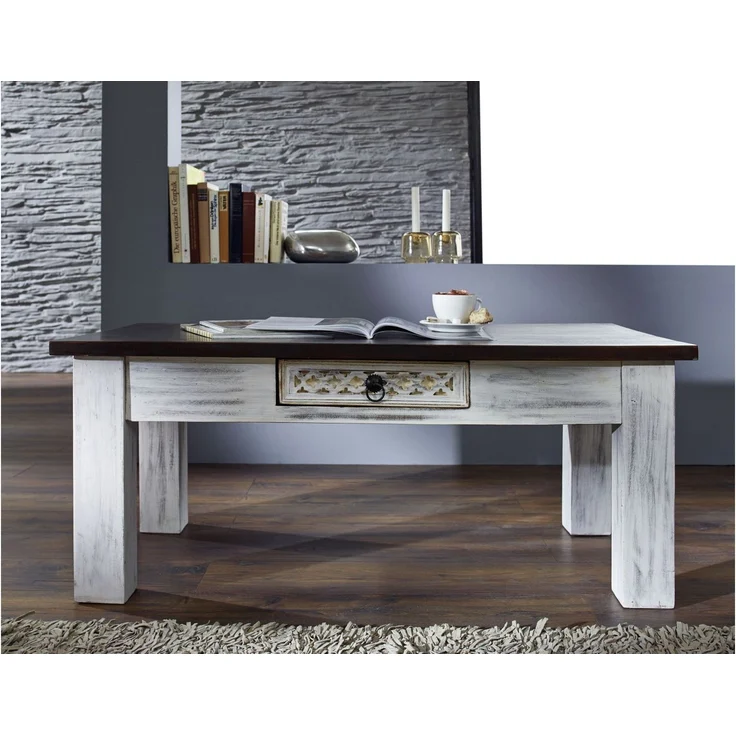 Couchtisch Mango / Akazie 110x60x45 weiß gewachst CASTLE-ANTIK #245 – Bild 3