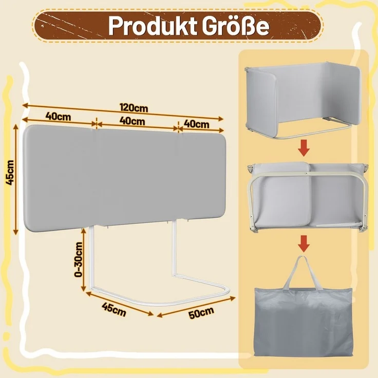 Clanmacy Bettschutzgitter Bettschutzgitter 120cm Grau Faltbar Höhenverstellbar Tasche (1 St) – Bild 1