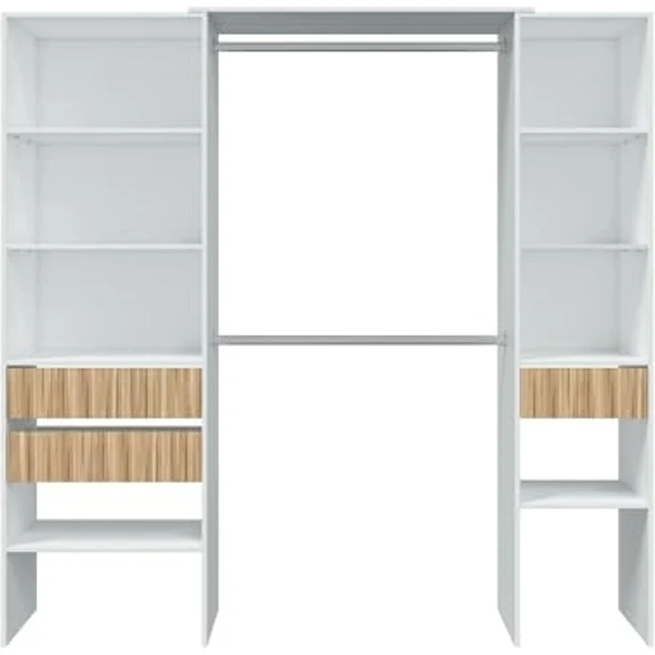 Dmora - Kleiderschrank Worland, Schlafzimmermöbel, Kleiderbügel mit Regalen und 3 Schubladen, 196 x 40 x 187 cm, Weiß und Eiche – Bild 6
