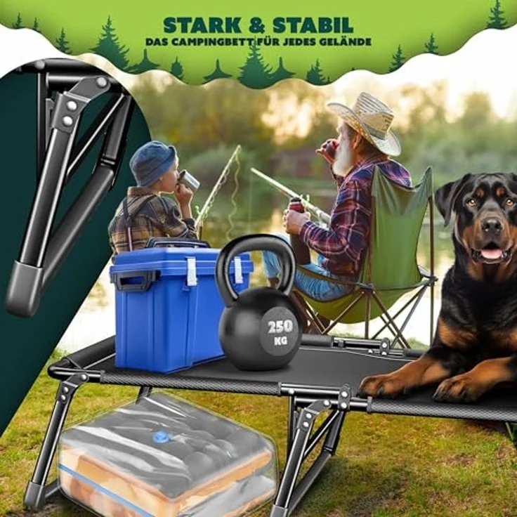 KESSER® Campingbett klappbar mit Tragetasche, Nackenkissen, Vakuumtasche & Getränkehalter, 190 x 68 x 30 cm bis 250 kg belastbar, aus Oxford-Gewebe und stabilem Stahlgerüst, ideal für Garten Camping Orange / Schwarz – Bild 5