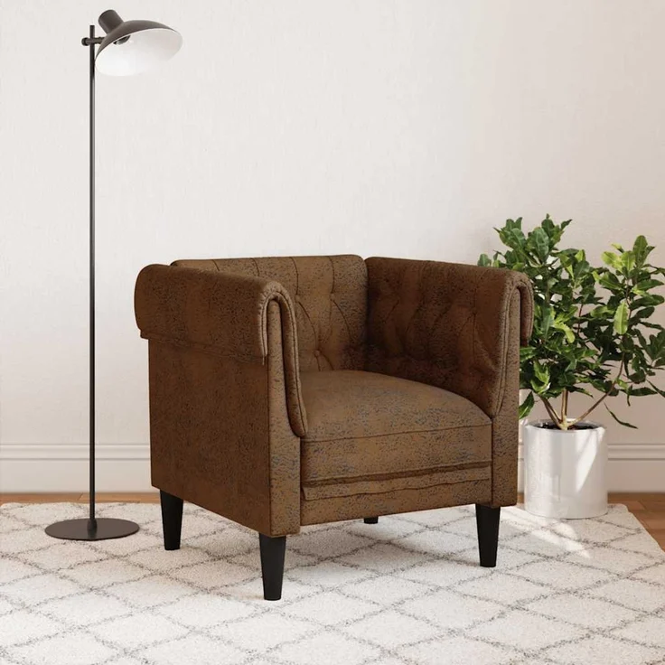 vidaXL Chesterfield-Sessel Braun Stoff 372546 – Bild 3