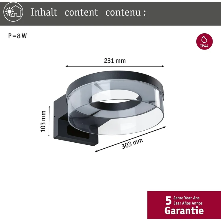 Paulmann 93111 LED Außenwandleuchte Capea Bewegungsmelder anthrazit 3000K IP44 – Bild 5