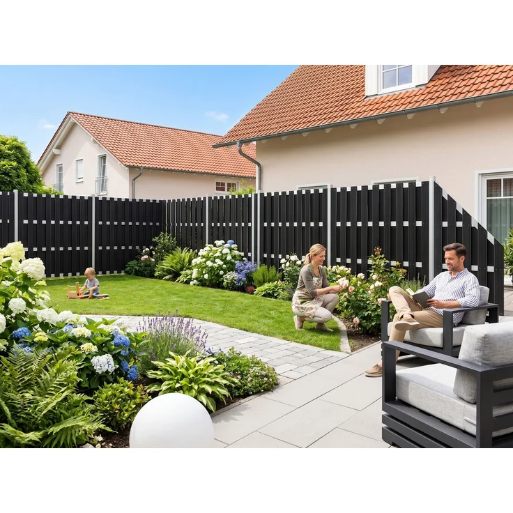 WPC-Sichtschutzzaun CARMENO - 1x Schrägelelement - Schwarz – Bild 10