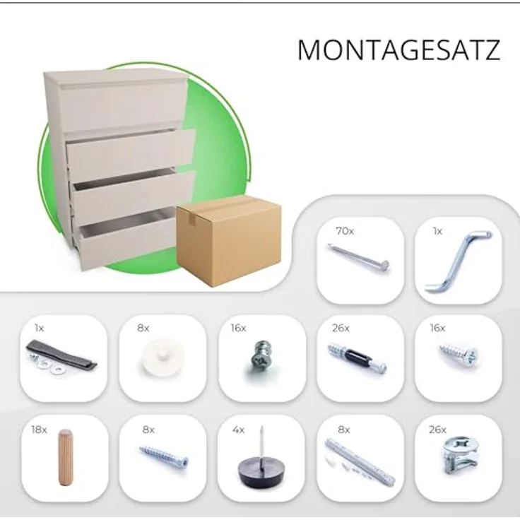 CDF Kommode Kashmir mit 4 Schubladen 97 cm Hoch Sideboard Schmale Komode Schlafzimmerkommode für Flur Büro Schlafzimmer Wohnzimmer Schubladenschrank Regal mit Schubladen Schrank Modernes Möbelstück – Bild 6