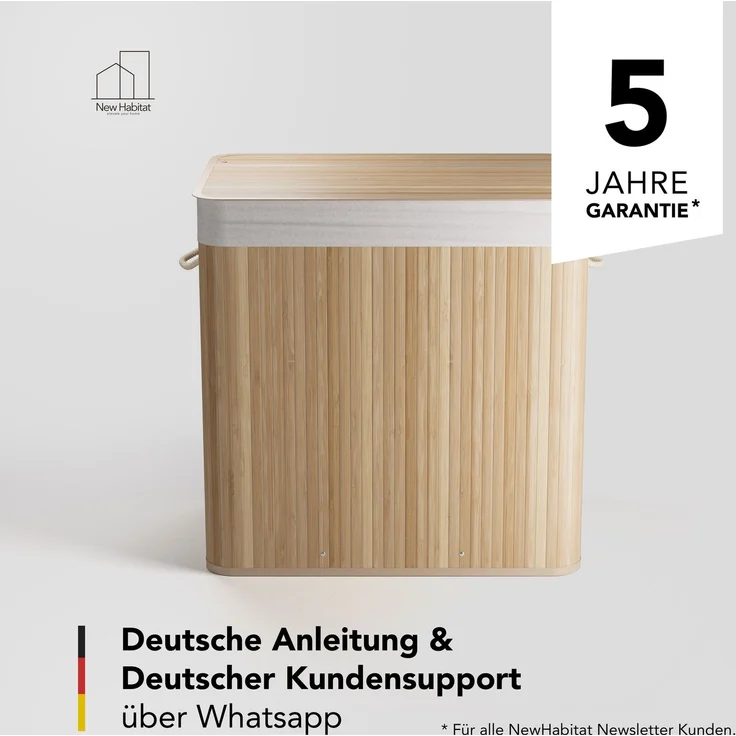 Bambus Wäschekorb 3 Fächer, 150L Wäschesammler mit Deckel & herausnehmbarem Sack – Bild 6