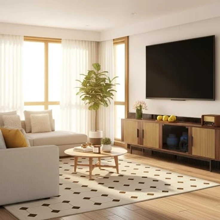 FurnitureR TV-Lowboard mit geschnitzter Holzoptik, Doppel-Schubladen & breiter Ablagefläche für Moderne Wohnzimmer – Bild 3